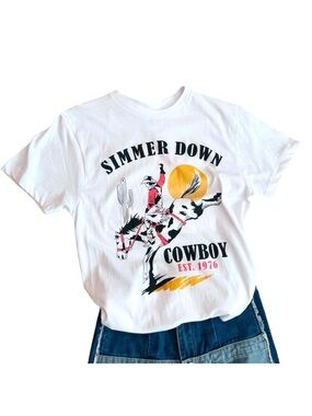 GYPSY OUTLAW ~ “Simmer Down Cowboy” White Short Sleeve T-Shirt size S